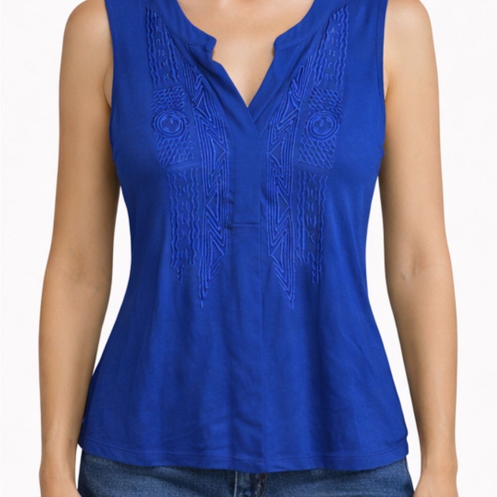 Cable & Gauge Royal Blue Embroidered Sleeveless Blouse | Size S